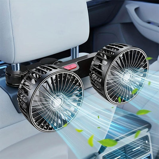 🌀✨Adjustable Car Backseat Fan, Dual-Head Electric Fan, Strong Wind USB Car Fan with 360-Degree Rotation and Large Air Volume for Rear Seats
