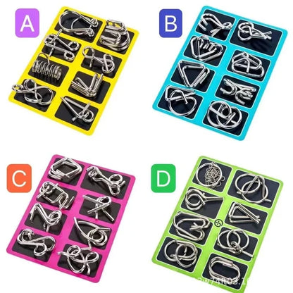 Metallische puzzelringen, acht sets blauw