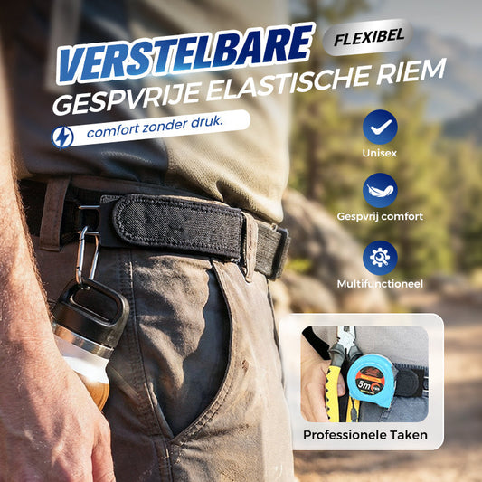 🚫🔗 50% KORTING! Stop met het hijsen van je broek en het losmaken van je riem na het eten! Deze no-buckle elastische riem sluit als een tweede huid, beweegt met je mee, en hoef je nooit te verstellen – de hele dag comfortabel, of je nu zit, staat of danst!