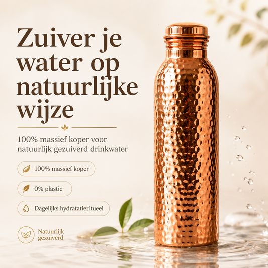 ❄️50% Korting!💧Premium Drinkfles van 100% Massief Koper – Plasticvrij en Geïnspireerd op Ayurveda