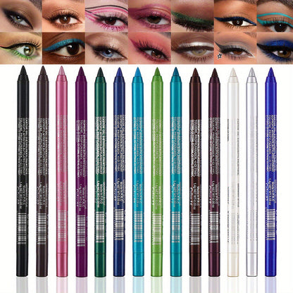 💧 14-delige waterproof gekleurde gel eyeliner potlood – metallic & shimmer afwerkingen, smudge-proof