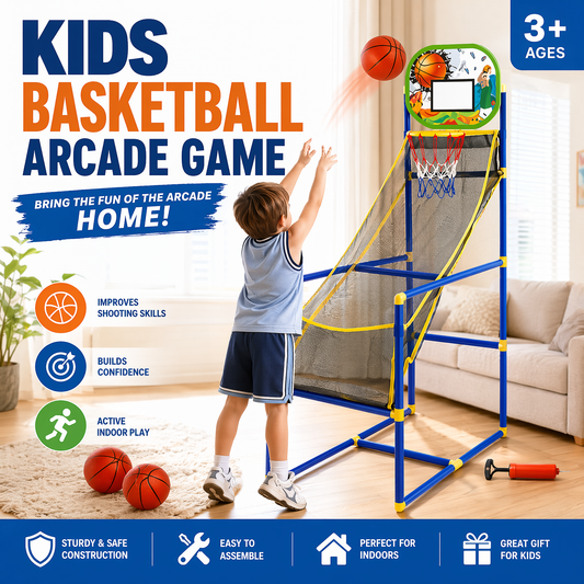 ⛹️🏀 50% KORTING! Arcadeplezier in je eigen huis! Met 4 ballen, een automatische terugrol en een veilig frame – deze indoor basketbalset is het perfecte cadeau voor elke kleine sportfanaat!
