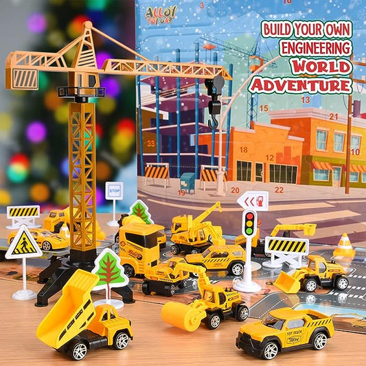 🎁🚗 50% KORTING! 24 dagen kerstmagie voor kleine bouwers – 9 metalen constructiewagens, 3 sportauto's, 2 helikopters en 11 verkeersborden. Adventskalender die spelen en leren combineert!