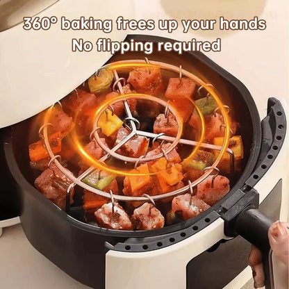 🍢💪 50% KORTING! Krokant vanbuiten, mals vanbinnen, met 80% minder olie. Deze verticale spieshouder voor de airfryer is het enige dat je nodig hebt voor sappige kip, biefstuk en garnalen.