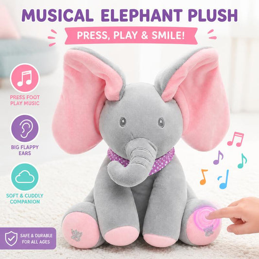 🐘🎶Peek-A-Boo zingende olifant knuffel – Interactieve muzikale knuffel