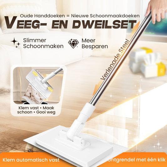 🧹🛒 LAATSTE DAG 55% KORTING! Wegwerpmop + 4 wasbare doeken: snelle, hygiënische reiniging voor elke vloer. Geen emmer, geen gedoe – gewoon vegen en stralen.