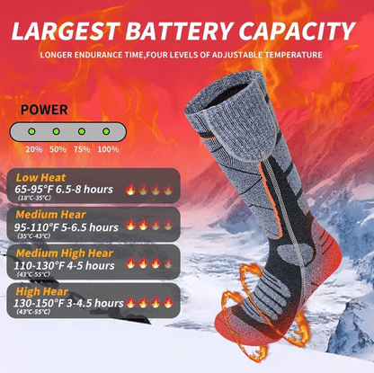 🔥🧦 Koude voeten? Niet meer! Oplaadbare verwarmde sokken met 6000mAh batterij – tot 9 uur warmte. Perfect voor skiën, hiking en koude winters.