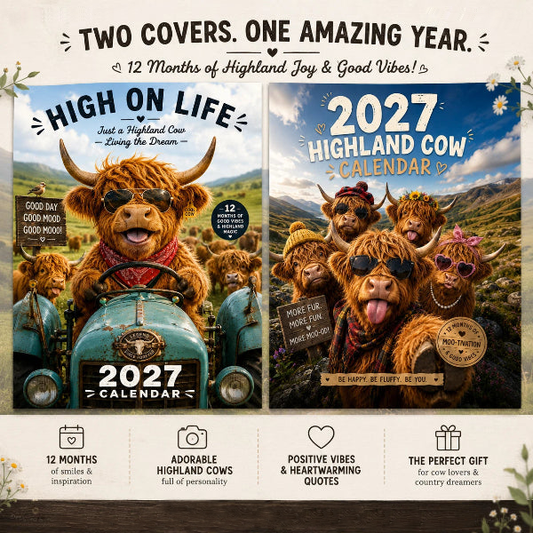 🐮📅 50% KORTING! Stop met scrollen! Deze 2027 kalender vol pluizige Hooglandkoeien en grappige citaten maakt élke maand een feestje.