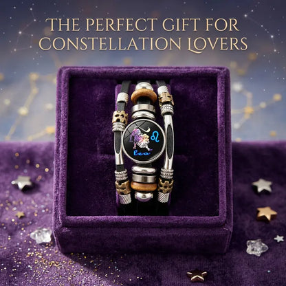 💥Laatste dag  koop 1 krijg 1 gratis☪️In het donker oplichtende leren armband met sterrenbeeld voor mannen en vrouwen (6,9/8,1 inch)♑️