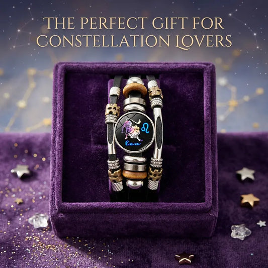 💥Laatste dag  koop 1 krijg 1 gratis☪️In het donker oplichtende leren armband met sterrenbeeld voor mannen en vrouwen (6,9/8,1 inch)♑️