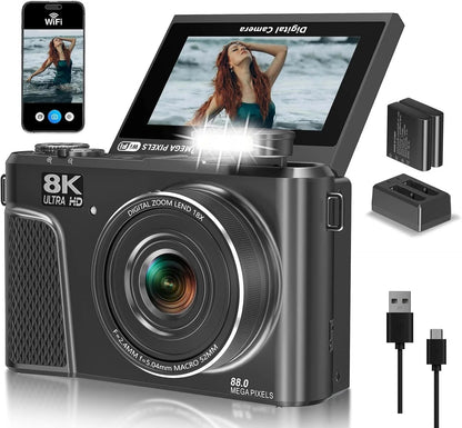 8K digitale camera met 88 MP-sensor en 3-inch 180 graden kantelbaar scherm