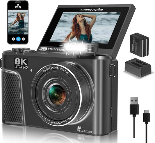 8K digitale camera met 88 MP-sensor en 3-inch 180 graden kantelbaar scherm