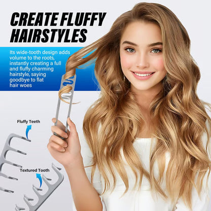 💥💇‍♂️ 50% KORTING! Eén kam voor dik, dun, steil of krullend haar – deze professionele stylingkam met brede tanden geeft textuur en volume, zonder je pols te belasten!