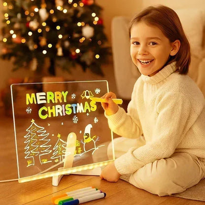 🎨 Laat elke tekening stralen! Dit lichtgevende LED-tekenbord tovert kindercreaties om in een stralend kunstwerk – herbruikbaar, USB en inclusief stiften.