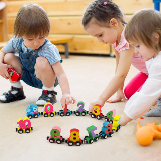 🔥Magnetische treinpuzzel met cijfers en letters, houten speelgoedauto