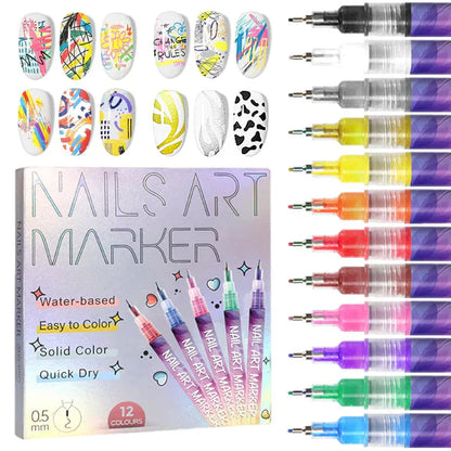 🎁🌈12 kleuren nail art pennen set💅