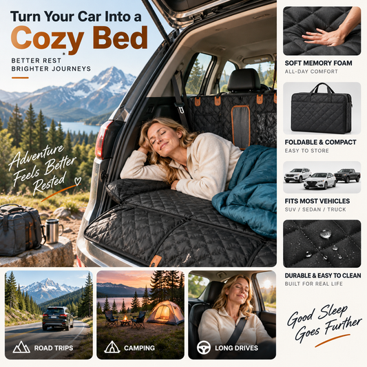 😱🛏️ Nooit meer oncomfortabel slapen in de auto! Dé traagschuim achterbankmatras voor heerlijke pauzes op roadtrips. 50% KORTING!