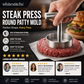 🥩🔪 Steakpers ronde burgervorm | 304 RVS, antiaanbak | Eén druk, perfecte patty | Vaatwasserbestendig | 13,2x17,5x9 cm, 364 g | 50% KORTING!