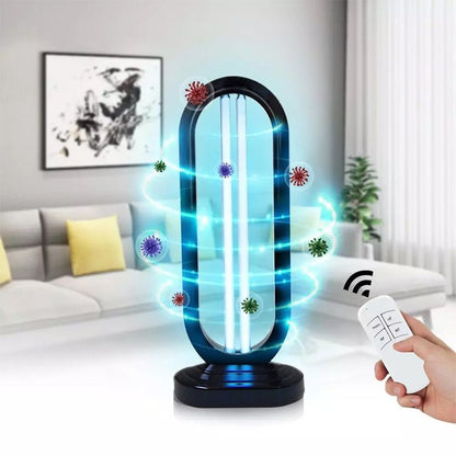 Draadloze UV-ontsmettingslamp – 38W, 360° UVC, tot 99,9% neutralisatie, ozone, timer en afstandsbediening, voor ruimtes tot 40 m². EU-stekker 220V.