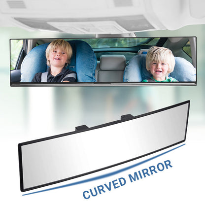🚗 Brede gebogen achteruitkijkspiegel – 270/300 mm, groothoekzicht, eenvoudige montage, universele pasvorm voor auto, SUV, vrachtwagen en bestelwagen. Blauw of wit.