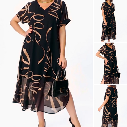 💫Tijdelijke aanbieding 🌺 V-hals vloeiende midi-jurk 💃