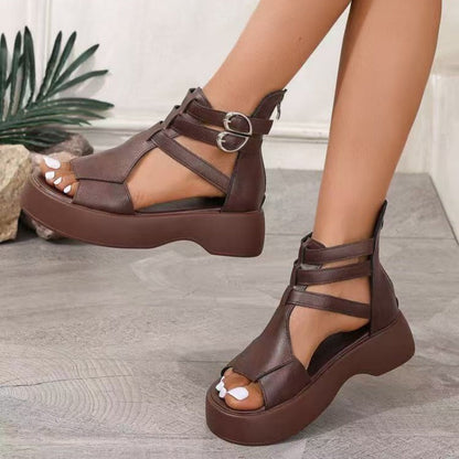 🔥2025 Hot Sale🔥Orthopedische damessandalen met zacht leren plateau en sleehak.