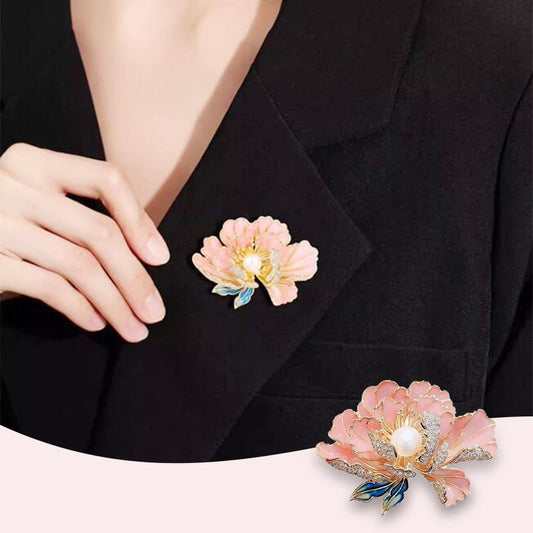 Elegante geëmailleerde pioenroos broche voor dames