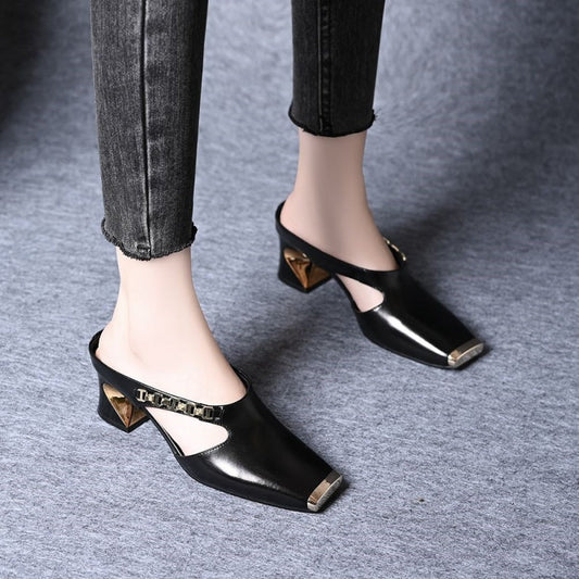 🏖️Zomerspecials🌴Casual damesschoenen met vierkante neus en middelhoge hak