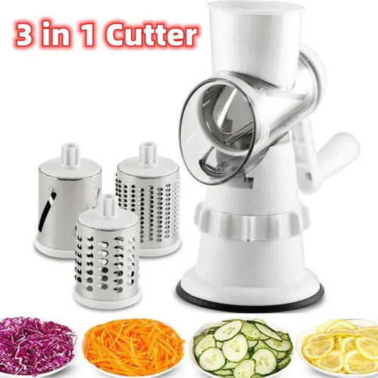 3-in-1 roterende kaasrasp & groentesnijder