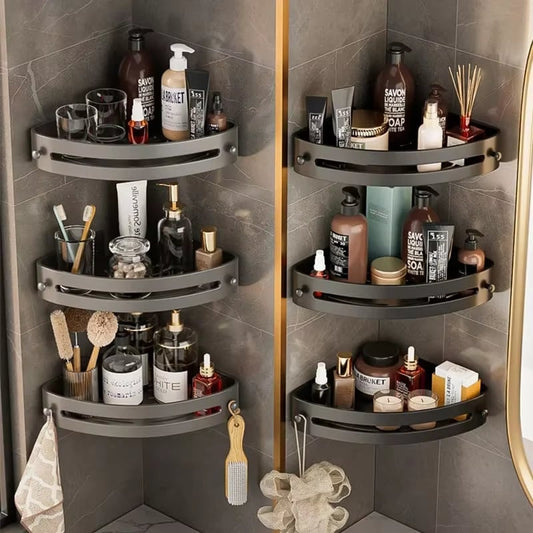 🛁Ruimtebesparende Driehoekige Badkamerplank – Zonder Boren, Waterbestendig & Perfect voor Elke Badkamer | Nu 50% Korting🔥