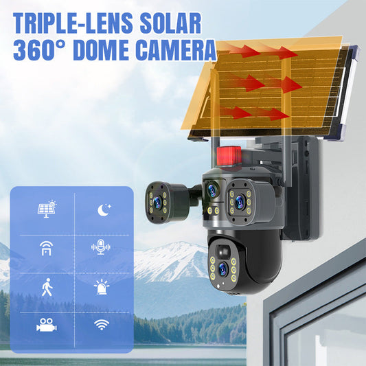 Drie-lens Zonne-energie 360° Domecamera