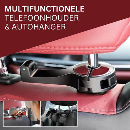 Kledinghaak en telefoonhouder voor autohoofdsteun