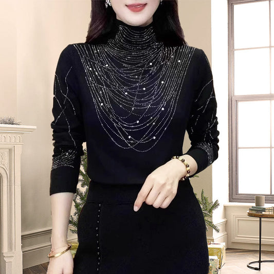 Damesblouse met hoge kraag, lange mouwen en voering