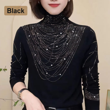 Damesblouse met hoge kraag, lange mouwen en voering