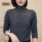 Damesblouse met hoge kraag, lange mouwen en voering