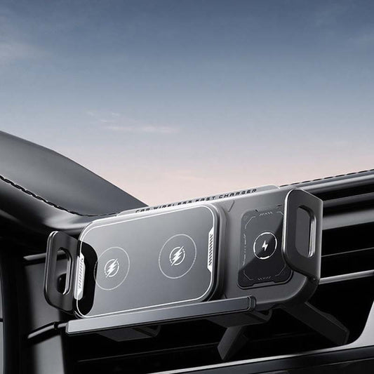 2-in-1 Opvouwbare Telefoonhouder voor Auto & Draadloze Oplader