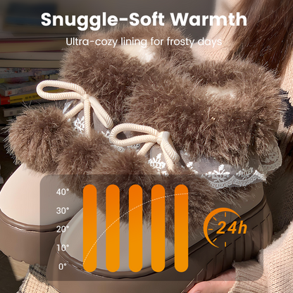 Warme, zachte slip-on platformschoenen met pompons voor dames