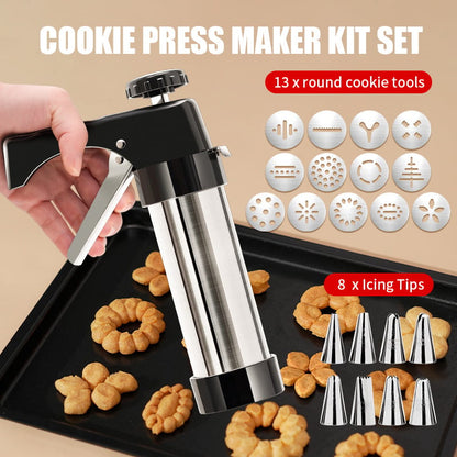 🧁 Waarom dure bakker als je zelf cupcakes kunt versieren? Deze RVS koekjespers met 13+8 accessoires maakt het kinderspel! 50% KORTING!