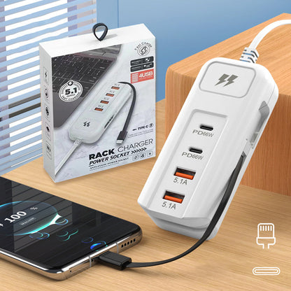 🎄⚡ ALTIJD 50% KORTING! Dit 66W Europese snellaadstopcontact met 2 PD + 2 USB en ingebouwde Type-C kabel laadt 4 apparaten tegelijk – nooit meer te weinig stopcontacten of losse kabels, veilig en compact!