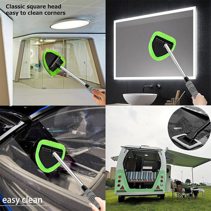 🚗 Uitschuifbare voorruitreiniger – 180° driekhoekige kop, antislip grip, wasbaar, inclusief spray (100 ml) en 2/3 pads. Groen of blauw.
