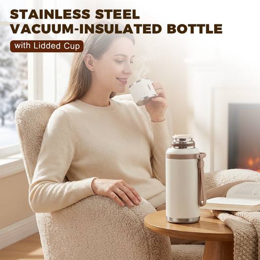 💥Nieuwjaarsuitverkoop 60% ☕2-in-1 roestvrijstalen vacuüm geïsoleerde fles met beker met deksel🍵