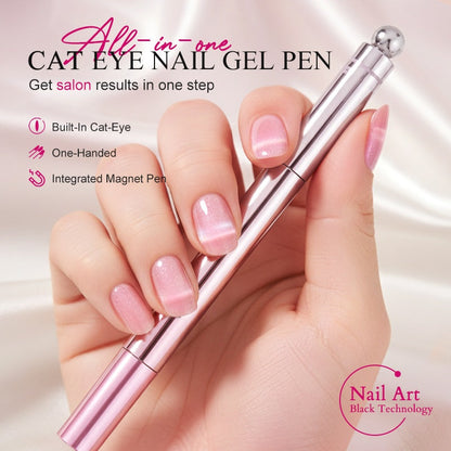 💅💥 Salonlook in één pen! Deze 6-in-1 kattenoog-gelpen heeft kleur, basis, versterker én topcoat – met magneet in de dop voor verbluffende effecten.