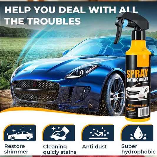 🚗3-in-1 SiO₂ keramische snelcoatingspray – wassen zonder water, streeploze glans en waterafstotende bescherming