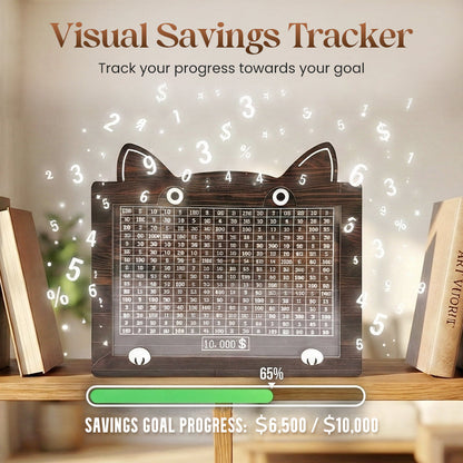 Wooden Cat Savings Box with Goal Tracker