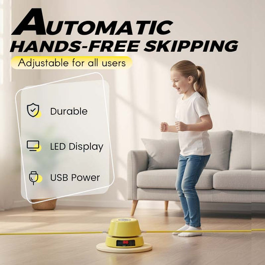 👨‍👩‍👧‍👦🌀 50% KORTING! Van je kleuter tot je oma: iedereen kan meedoen! Deze automatische springtouwmachine met verstelbare touwlengte en 10 snelheden maakt van fitness een gezinsfeest – zonder dat iemand het touw vasthoudt!