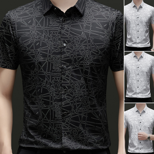 Chique overhemd met korte mouwen en revers voor heren, met abstract geometrisch patroon