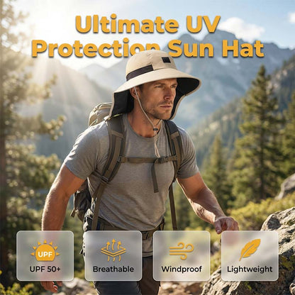 🧢☀️ Hoed met brede rand, UPF 50+ bescherming en nekbeschermer 🛡️