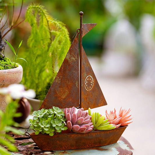 Nieuwe voorjaarscollectie – Tijdelijke aanbieding：Rustic Sailboat Metal Planter