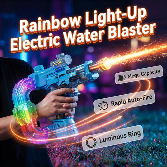 ☀️👨‍👩‍👧‍👦 Gegarandeerd de coolste papa/mama van de straat! Regenboog oplichtend waterpistool – samen lachen, rennen en afkoelen! 🌈💧