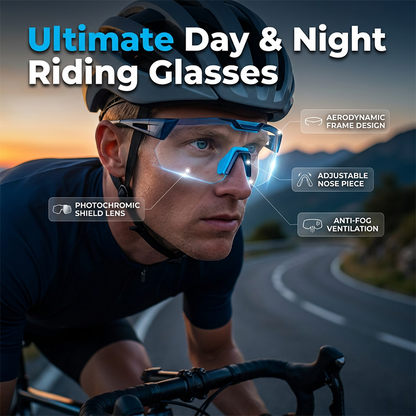 🕶️🌙 Verandert nacht in dag op twee wielen! Stijlvolle dag- & nachtbril voor fietsers – scherp zicht, altijd veilig!